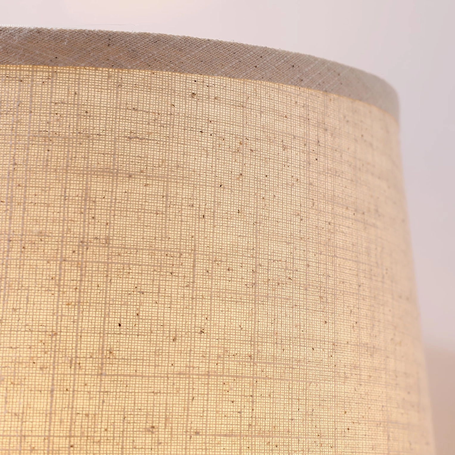 Close-up of Yopal linen fabric lampshade showing woven texture and natural fiber detail