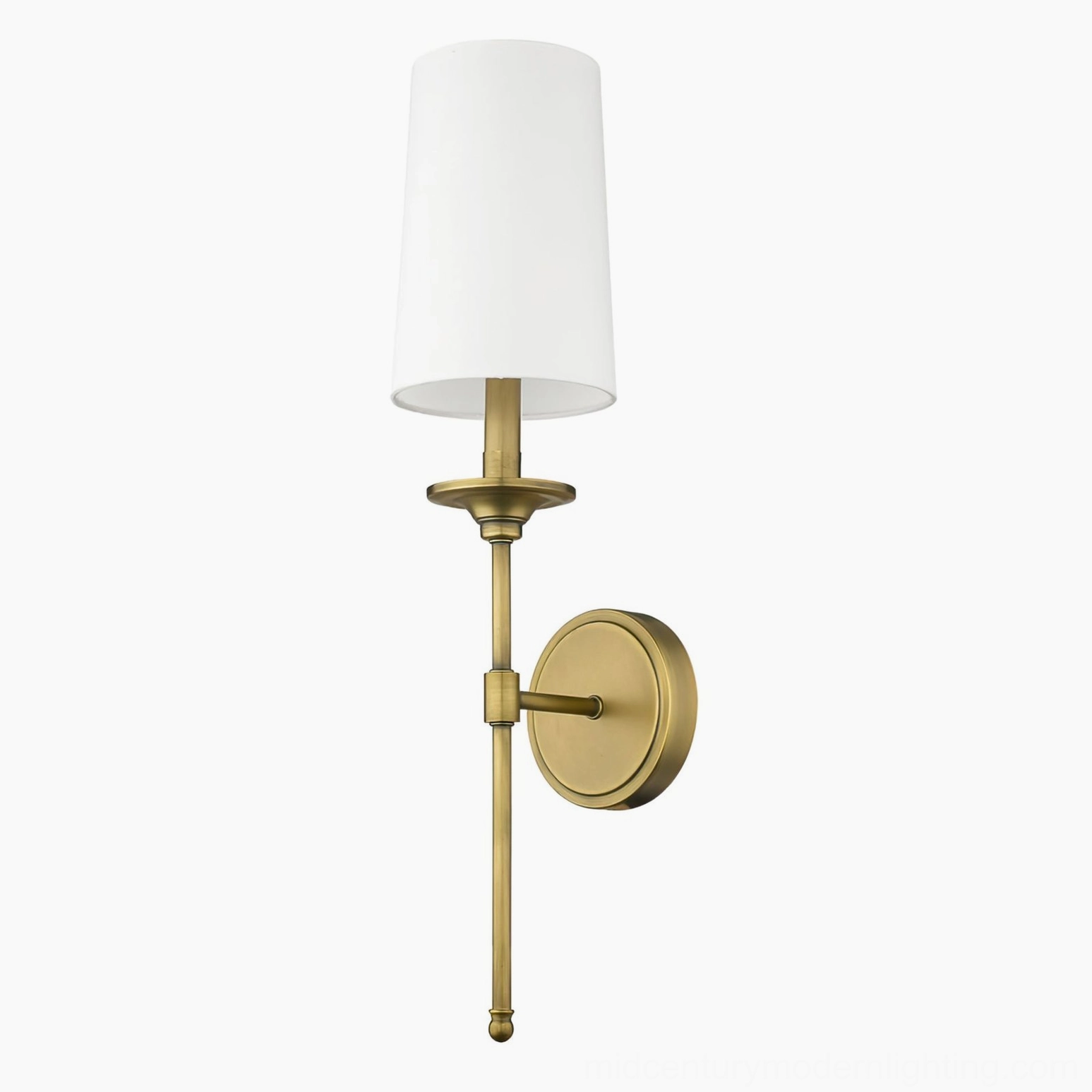 Decorative antique brass wall sconce with fabric shade detail styling