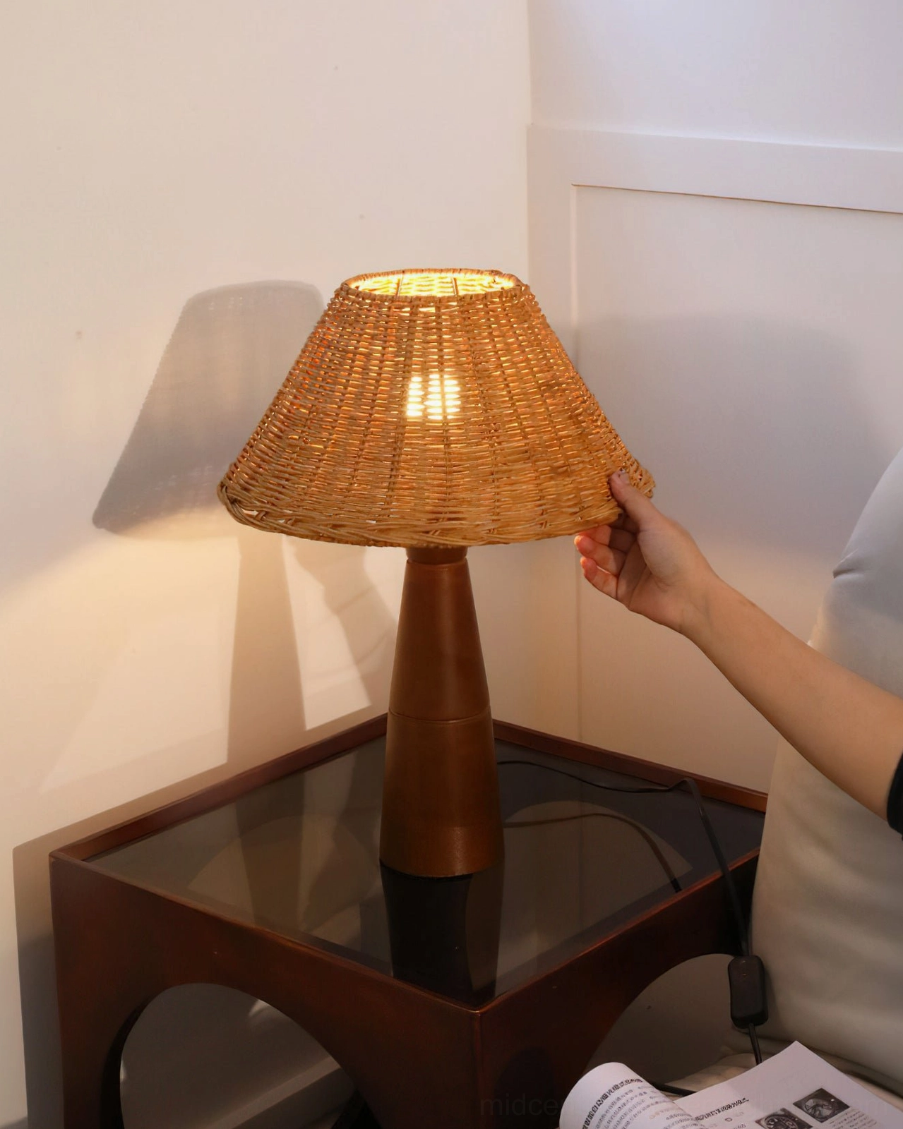 Zaya table lamp styled with minimal decor accessories, warm minimalist interior design aesthetic