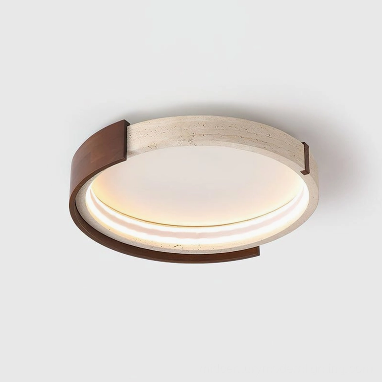 Large Zenova ceiling light 65cm diameter travertine and walnut warm light variant product shot