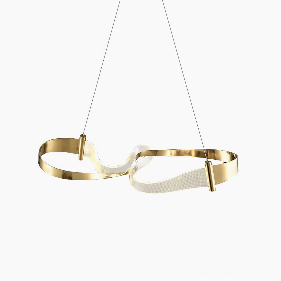 Zephyr LED linear chandelier showcase featuring fluid dynamic shape innovative light-guide technology modern pendant suspension