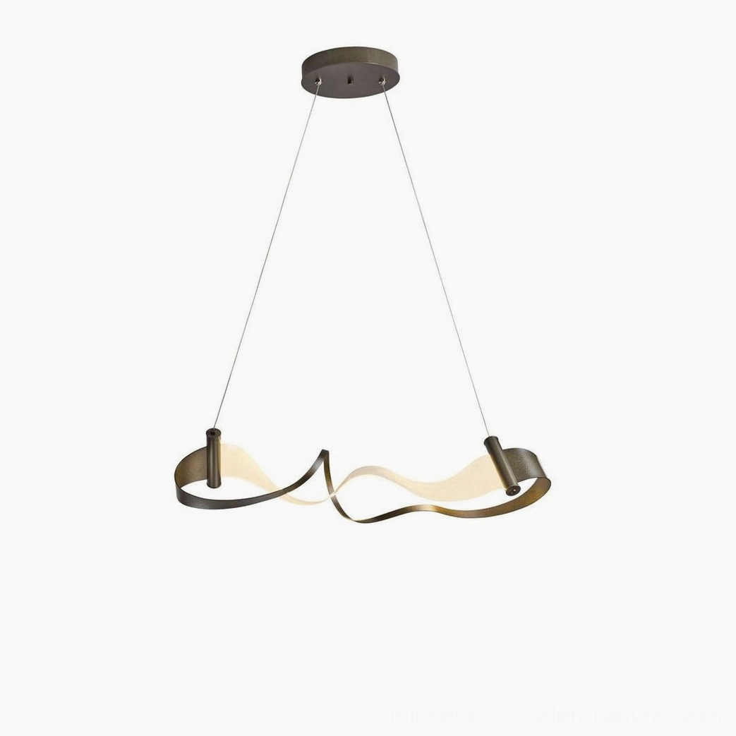 Zephyr LED linear chandelier in black finish with hand-bent acrylic and modern metallic frame contemporary lighting fixture