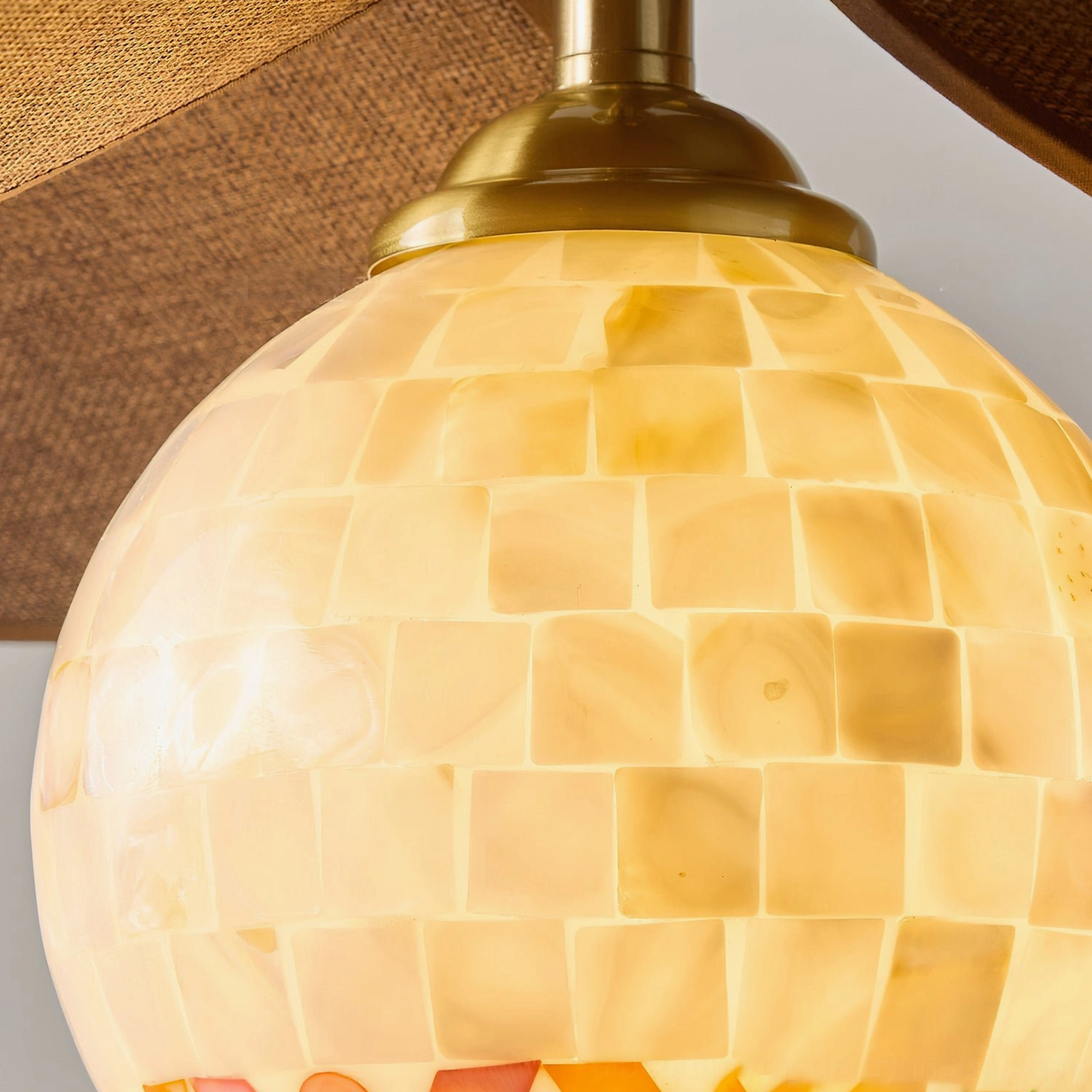 Suspension hardware and decorative rod detail of Zinnia Flora chandelier ceiling mount