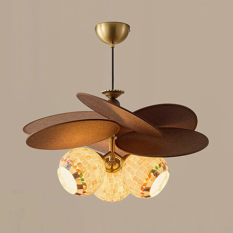 Zinnia Flora multi-globe chandelier front overhead studio photograph with complete mosaic detail