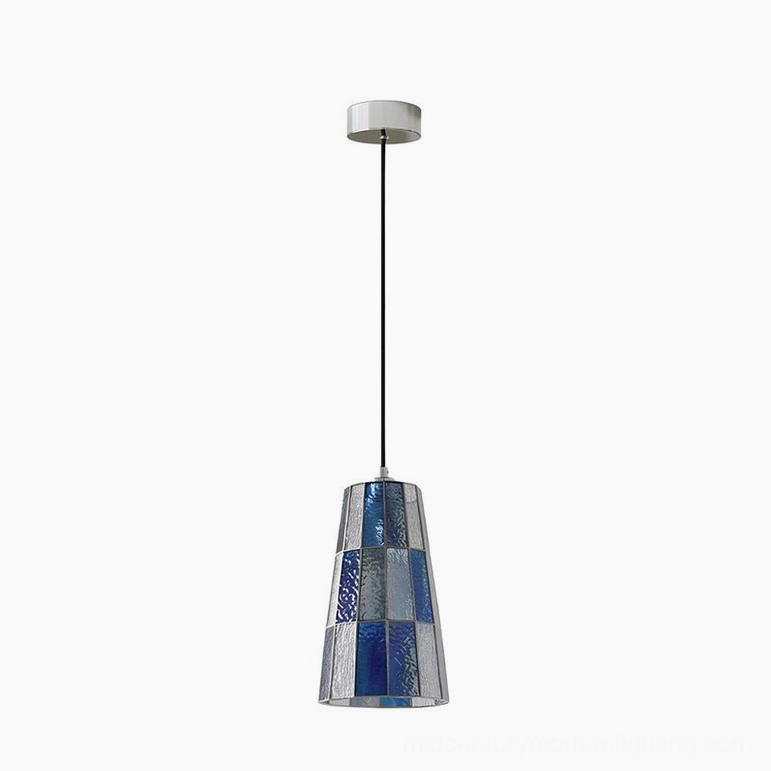 Zola blue geometric glass pendant lamp, mid-century modern stained glass fixture