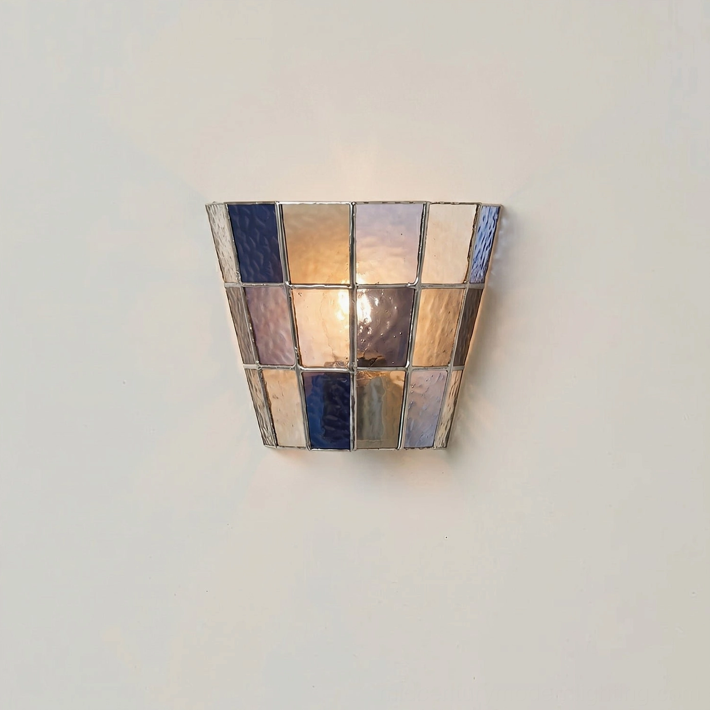 Zola leaded glass sconce showing lead came pattern and stained glass artisan craftsmanship