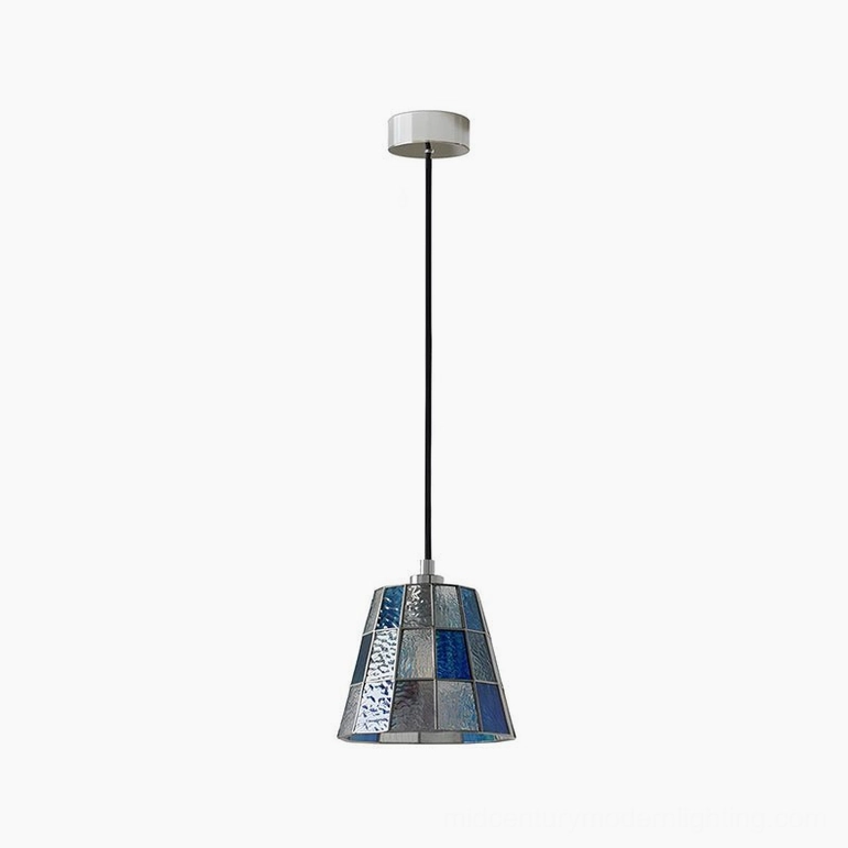 Zola blue glass pendant light, 5.7 inch mini pendant tapered shade design