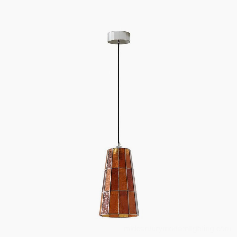 Zola orange geometric glass pendant lamp, warm amber stained glass mid-century modern fixture
