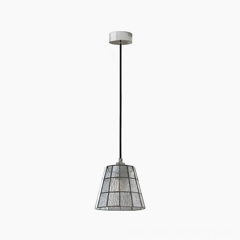 Zola stained glass pendant lamp, mid-century modern geometric fixture design detail